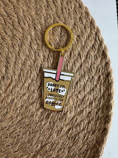 Stopped for Coffee Enamel Keychain