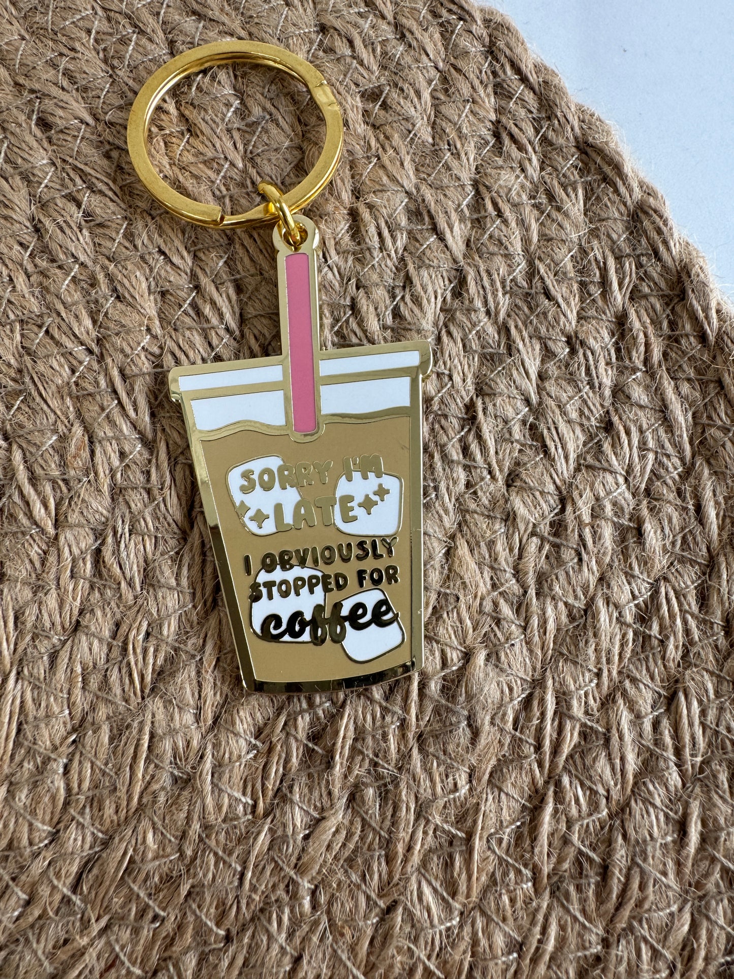 Stopped for Coffee Enamel Keychain