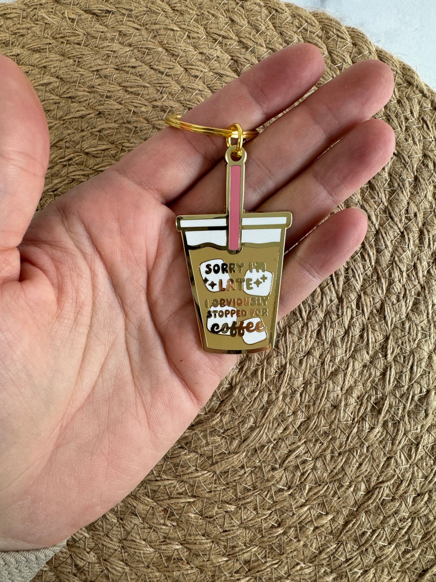 Stopped for Coffee Enamel Keychain