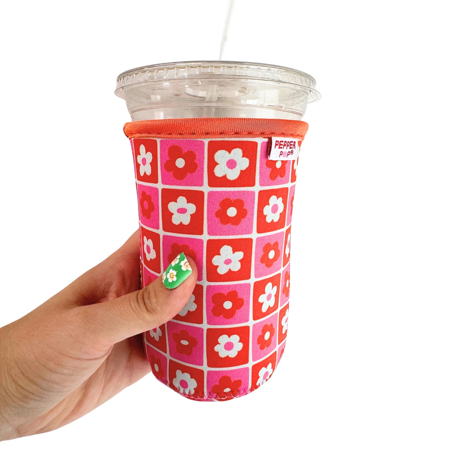 Pink Daisy Check Coffee Sleeve